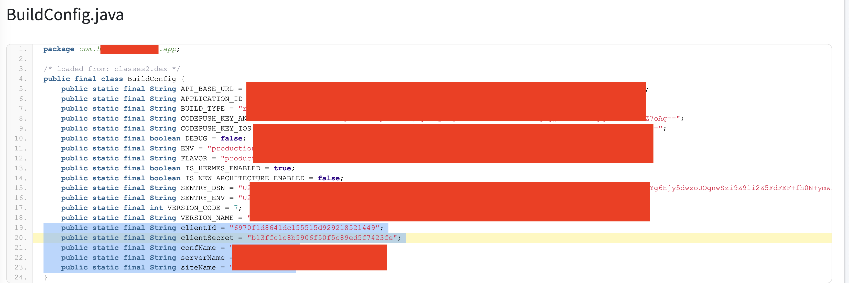 Hardcoded secrets in BuildConfig.java